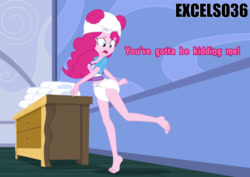 Size: 935x661 | Tagged: safe, artist:excelso36, pinkie pie, human, barefoot, clothes, diaper, diaper fetish, non-baby in diaper, nudity, partial nudity, poofy diaper, scene interpretation, solo