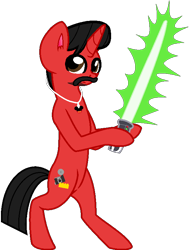 Size: 590x776 | Tagged: safe, artist:mickey1909, derpibooru import, oc, oc only, oc:mickey motion, unicorn, g4, bipedal, horn, lightsaber, male, simple background, solo, star wars, transparent background, weapon