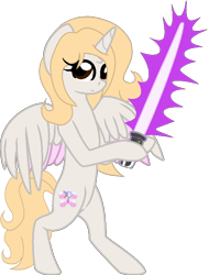 Size: 590x776 | Tagged: safe, artist:mickey1909, derpibooru import, oc, oc only, oc:mythical valiant, alicorn, g4, bipedal, female, lightsaber, simple background, solo, star wars, transparent background, weapon