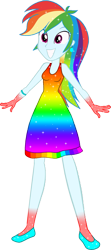 Size: 697x1568 | Tagged: safe, artist:invisibleink, artist:tylerajohnson352, derpibooru import, rainbow dash, equestria girls, g4, bare shoulders, beautiful, bracelet, clothes, colorful, dress, female, flats, glitter, jewelry, rainbow dash always dresses in style, shoes, simple background, sleeveless, solo, sparkles, sparkly dress, sparkly hair, transparent background