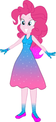 Size: 754x1619 | Tagged: safe, artist:invisibleink, artist:tylerajohnson352, derpibooru import, pinkie pie, equestria girls, g4, bare shoulders, beautiful, bracelet, clothes, colorful, dress, female, flats, glitter, jewelry, shoes, simple background, sleeveless, solo, sparkles, sparkly dress, sparkly hair, transparent background