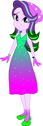 Size: 536x1567 | Tagged: safe, artist:invisibleink, artist:tylerajohnson352, derpibooru import, starlight glimmer, equestria girls, g4, bare shoulders, beanie, beautiful, bracelet, clothes, colorful, dress, female, flats, glitter, hat, jewelry, shoes, simple background, sleeveless, solo, sparkles, sparkly dress, sparkly hair, transparent background