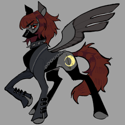 Size: 1000x1000 | Tagged: safe, artist:lattskull, derpibooru import, oc, oc only, pegasus, pony, clothes, collar, gray background, mask, pegasus oc, shirt, simple background, solo, spiked collar
