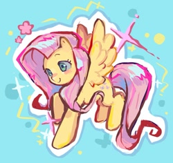 Size: 1175x1107 | Tagged: safe, artist:zhouxin63758, derpibooru import, fluttershy, pegasus, pony, g4, blushing, female, light blue background, mare, outline, simple background, smiling, solo, spread wings, white outline, wings