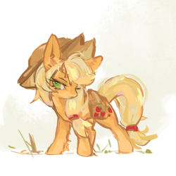 Size: 2048x2048 | Tagged: safe, artist:琼觞觞, derpibooru import, applejack, earth pony, pony, g4, female, grass, mare, simple background, solo, white background