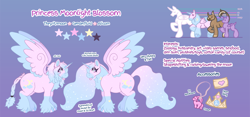 Size: 4500x2100 | Tagged: safe, artist:iridescentclaws, derpibooru import, oc, alicorn, pony, g3, g4, chest fluff, chubby, draft horse, ear fluff, ears, fluffy, genderfluid, large wings, nonbinary, pink coat, princess, reference, reference sheet, shiny hooves, size chart, size comparison, sparkly eyes, sparkly hooves, sparkly mane, sparkly tail, tail, transgender, unshorn fetlocks, wingding eyes, wings