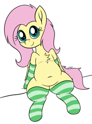 Size: 1394x1862 | Tagged: safe, artist:wapamario63, fluttershy, pegasus, pony, belly, belly button, chest fluff, chubby, cute, female, mare, shyabetes, simple background, sitting, socks, solo, striped socks, transparent background