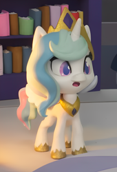 Size: 1320x1944 | Tagged: safe, derpibooru import, edit, edited screencap, screencap, princess celestia, alicorn, pony, book filled adventure, g4, g4.5, my little pony: stop motion short, bookshelf, confused, cropped, cute, solo