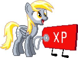 Size: 858x648 | Tagged: safe, artist:joeydr, artist:tihan, derpibooru import, derpy hooves, pegasus, pony, g4, battle for dream island, crossover, digital art, duo, female, manepxls, mare, nonbinary, open mouth, pixel art, price tag, price tag (battle for dream island), pxls.space, simple background, transparent background