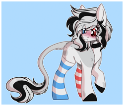 Size: 2160x1850 | Tagged: safe, artist:krypticquartz, derpibooru import, oc, oc only, earth pony, pony, clothes, female, heterochromia, mare, simple background, socks, solo, striped socks