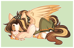 Size: 1800x1173 | Tagged: safe, artist:krypticquartz, derpibooru import, oc, oc only, pegasus, pony, clothes, female, lying down, mare, prone, simple background, sleeping, solo