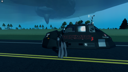 Size: 1858x1057 | Tagged: safe, derpibooru import, oc, oc:chrome thunder, pony, unicorn, dominator (vehicle), game screencap, horn, male, roblox, tornado, twisted (game), vehicle