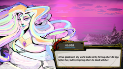 Size: 1920x1080 | Tagged: safe, artist:2hotskulls, derpibooru import, princess celestia, human, dialogue, hades (game), humanized, looking at you, peytral, solo, text box