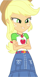 Size: 1301x2520 | Tagged: safe, derpibooru import, edit, edited screencap, editor:homersimpson1983, screencap, applejack, human, equestria girls, g4, applejack's hat, arms, background removed, belt, breasts, bust, clothes, collar, cowboy hat, crossed arms, denim, denim skirt, female, fingers, freckles, hand, happy, hat, lidded eyes, long hair, not a vector, open mouth, open smile, ponytail, shirt, short sleeves, skirt, smiling, solo, standing, teenager, teeth