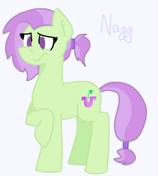 Size: 2464x2739 | Tagged: safe, artist:naggfruit, derpibooru import, oc, oc only, oc:lavender charm, female, offspring, parent:marble pie, parent:trouble shoes, parents:marbleshoes, ponytail, simple background, solo, solo female, two toned mane