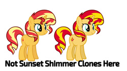 Size: 828x465 | Tagged: safe, artist:qbert2kcat, derpibooru import, sunset shimmer, pony, unicorn, clone, double sunset, female, horn, simple background, white background