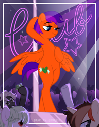 Size: 3893x5001 | Tagged: safe, alternate version, artist:seurnik, artist:zakypo, derpibooru exclusive, derpibooru import, oc, oc only, earth pony, pegasus, pony, semi-anthro, unicorn, alternate character, bedroom eyes, bipedal, bisexual, clothes, club, commission, female, horn, lesbian, male, mare, money, pole, pole dancing, stage, stallion, stockings, straight, stripper pole, thigh highs, ych result