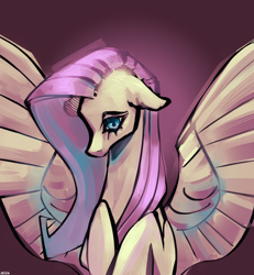 Size: 2500x2700 | Tagged: safe, artist:kaf1l, derpibooru import, fluttershy, pegasus, pony, bust, female, mare, portrait, simple background, sketch, solo, spread wings, wings