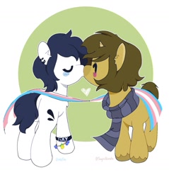 Size: 1759x1839 | Tagged: safe, artist:inkp0ne, oc, oc:michel tusche, oc:sagiri himoto, pony, duo, gay, kissing, male, pride, pride month, transgender pride flag