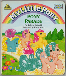 Size: 1968x2250 | Tagged: safe, artist:kathy allert, derpibooru import, earth pony, pony, g1, book, book cover, bow, cover, female, hair bow, official, pony parade (book), tail, tail bow