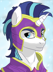 Size: 1521x2048 | Tagged: safe, artist:minecake, derpibooru import, shining armor, unicorn, g4, bust, horn, portrait, royal guard