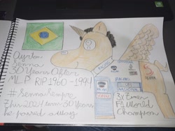 Size: 4000x3000 | Tagged: safe, artist:super-coyote1804, derpibooru import, pony, ayrton senna, brazil, formula 1, photo, ponified, senna, solo, species swap, traditional art