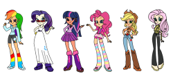 Size: 2682x1225 | Tagged: safe, derpibooru import, applejack, fluttershy, pinkie pie, rainbow dash, rarity, twilight sparkle, human, equestria girls, g4, clothes, female, human coloration, humane five, humane six, redesign, simple background, socks, striped socks, transparent background