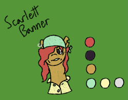 Size: 921x721 | Tagged: safe, artist:nukepony360, derpibooru import, oc, oc only, oc:scarlett banner, earth pony, bandana, bust, clothes, ear piercing, earring, female, green background, jewelry, mare, piercing, pirate, portrait, shirt, simple background, solo, torn ear