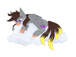 Size: 2100x1600 | Tagged: safe, artist:aledera, derpibooru import, oc, oc only, oc:luxor, classical hippogriff, hippogriff, cloud, commission, lying down, lying on a cloud, male, on a cloud, simple background, smiling, transparent background, ych result