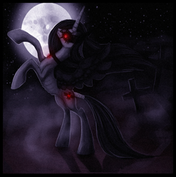 Size: 991x996 | Tagged: safe, artist:grinu, derpibooru import, oc, oc only, alicorn, pony, 2013, dark, goth, moon, night, solo