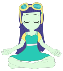 Size: 4052x4608 | Tagged: safe, artist:chrismc373, derpibooru import, blueberry cake, equestria girls, g4, barefoot, clothes, dress, eyes closed, feet, female, glasses, lotus position, meditating, simple background, solo, transparent background