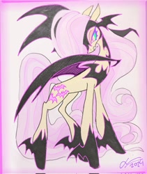 Size: 1727x2048 | Tagged: safe, artist:creeate97, derpibooru import, fluttershy, bat pony, pony, bat ponified, concave belly, flutterbat, long mane, long tail, race swap, slender, solo, tail, tall, thin