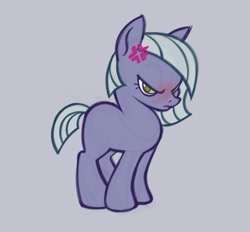 Size: 1595x1479 | Tagged: safe, artist:partyponypower, derpibooru import, limestone pie, earth pony, pony, g4, colored, colored sketch, cross-popping veins, emanata, eyelashes, female, filly, filly limestone pie, flat colors, foal, frown, gray mane, gray tail, green eyes, narrowed eyes, purple background, purple coat, simple background, sketch, solo, standing, straight mane, straight tail, unamused