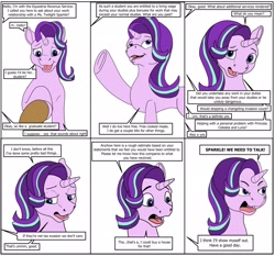 Size: 2496x2324 | Tagged: safe, artist:termyotter, derpibooru import, starlight glimmer, pony, unicorn, angry, atg 2024, comic, dialogue, horn, newbie artist training grounds, offscreen character, speech bubble