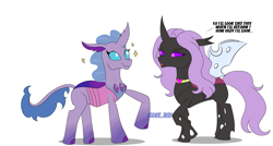 Size: 5391x2900 | Tagged: safe, artist:cookie-ruby, derpibooru import, oc, oc only, oc:circe, changedling, changeling, blue eyes, changedling oc, changeling oc, duo, jewelry, lavender hair, necklace, not izzy moonbow, ponysona, purple changeling, purple eyes, simple background, white background