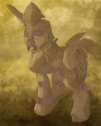 Size: 3036x3806 | Tagged: safe, artist:beigedraws, derpibooru import, pony, robot, robot pony, factotum, solo, the elder scrolls