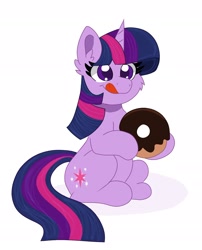 Size: 1636x2029 | Tagged: safe, artist:cinematic-fawn, derpibooru import, twilight sparkle, unicorn twilight, pony, unicorn, belly, cheek fluff, donut, female, food, horn, mare, simple background, solo, tongue, tongue out, white background
