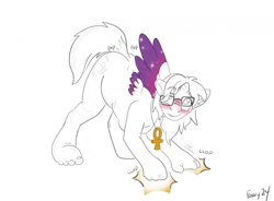 Size: 2238x1646 | Tagged: safe, artist:foxxy-arts, derpibooru import, oc, oc only, oc:solstice, alicorn, human, pony, alicorn oc, blushing, colored wings, eye clipping through hair, female, glasses, gradient wings, horn, human to pony, jewelry, mid-transformation, multicolored wings, necklace, simple background, solo, species swap, transformation, white background, wing growth, wings