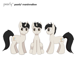 Size: 1200x1200 | Tagged: safe, artist:pearly* marshmallow, derpibooru import, oc, oc only, oc:pearly* marshmallow, pony, unicorn, brown eyes, horn, looking at you, male, reference sheet, side view, simple background, sitting, solo, stallion, standing, unicorn oc, white background