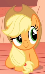 Size: 368x594 | Tagged: safe, derpibooru import, screencap, applejack, earth pony, pony, g4, look before you sleep, season 1, applejack's hat, clothes, cowboy hat, cropped, cute, female, golden oaks library, hat, jackabetes, mare, solo