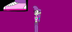 Size: 1157x529 | Tagged: safe, artist:devon13168, derpibooru import, sugar belle, human, 1000 hours in ms paint, clothes, humanized, purple background, shoes, simple background, solo, standing