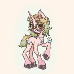 Size: 1617x1617 | Tagged: safe, artist:tuskonline, derpibooru import, oc, pony, unicorn, bandaid, brown eyes, eyewear, glasses, green hair, horn, jewelry, meep, meme, necklace, nose piercing, piercing, pink body, ponysona, septum piercing, simple background, solo, trollface