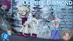 Size: 3840x2160 | Tagged: safe, artist:sindroom, derpibooru import, double diamond, fluttershy, rainbow dash, earth pony, pony, 3d, boots, clothes, forest, goggles, helmet, male, nature, scarf, shoes, skis, solo, source filmmaker, stallion, tree