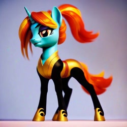 Size: 1024x1024 | Tagged: safe, ai content, derpibooru import, generator:pony diffusion v6 xl, generator:stable diffusion, machine learning generated, sassy saddles, pony, unicorn, 3d, chest plate, eyebrows, eyeshadow, female, hoof shoes, horn, makeup, mare, ponytail, prompt in description, prompter:anonymous, slender, solo, thin