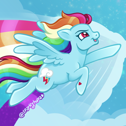 Size: 1800x1800 | Tagged: safe, artist:sparkytopia, derpibooru import, rainbow dash, pegasus, pony, g4, female, flying, mare, rainbow trail, solo, spread wings, wings