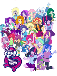 Size: 3786x5000 | Tagged: safe, artist:ruto_me, derpibooru import, adagio dazzle, apple bloom, applejack, aria blaze, dean cadance, derpy hooves, fluttershy, pinkie pie, princess cadance, princess celestia, princess luna, principal celestia, rainbow dash, rarity, sci-twi, scootaloo, sonata dusk, spike, starlight glimmer, sunset shimmer, sweetie belle, trixie, twilight sparkle, vice principal luna, wallflower blush, dog, human, equestria girls, g4, crumbs, cupcake, cutie mark crusaders, eye clipping through hair, eyebrows, eyebrows visible through hair, female, food, humane five, humane seven, humane six, looking at you, male, one eye closed, open mouth, open smile, simple background, smiling, smiling at you, spike the dog, the dazzlings, twolight, white background, wink, winking at you