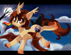 Size: 2788x2165 | Tagged: safe, artist:spookyle, derpibooru import, oc, oc only, oc:pumpkin patch, alicorn, bat pony, bat pony alicorn, pony, alicorn oc, bat wings, horn, pride, pride flag, progressive pride flag, solo, wings