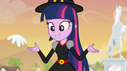 Size: 1280x720 | Tagged: safe, artist:tylerajohnson352, derpibooru import, edit, edited screencap, screencap, twilight sparkle, twilight sparkle (alicorn), alicorn, equestria girls, g4, beautiful, belt, clothes, cute, dress, female, halloween, hat, holiday, monster, solo, transformation, witch, witch hat