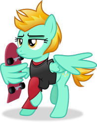 Size: 2832x3592 | Tagged: safe, artist:anime-equestria, derpibooru import, lightning dust, pegasus, g4, alternate hairstyle, clothes, female, holding, mare, simple background, skateboard, solo, transparent background, vector, wing hold, wings
