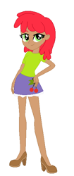 Size: 260x622 | Tagged: safe, artist:leahrow, artist:mak2020, artist:selenaede, derpibooru import, cherry spices, human, equestria girls, g4, base used, brown skin, clothes, cutie mark on clothes, equestria girls-ified, green eyes, hand on hip, high heels, looking at you, red hair, shirt, shoes, simple background, skirt, smiling, solo, white background